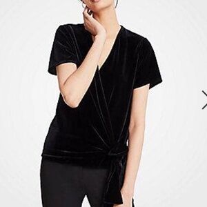Ann Taylor Velvet Wrap Top Black M